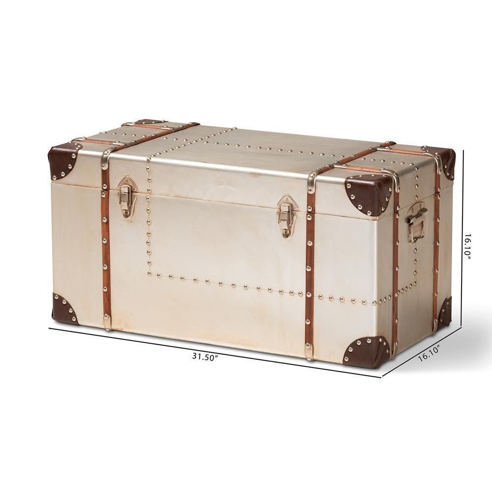 Bechet French Industrial Silver Metal Storage Trunk FredCo