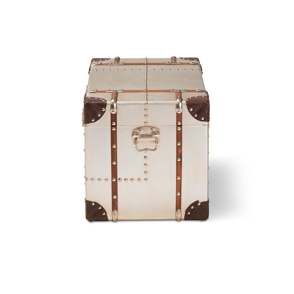 Bechet French Industrial Silver Metal Storage Trunk FredCo