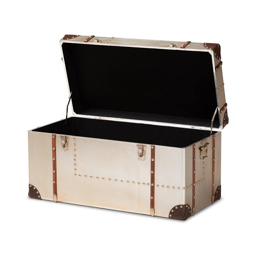 Bechet French Industrial Silver Metal Storage Trunk FredCo