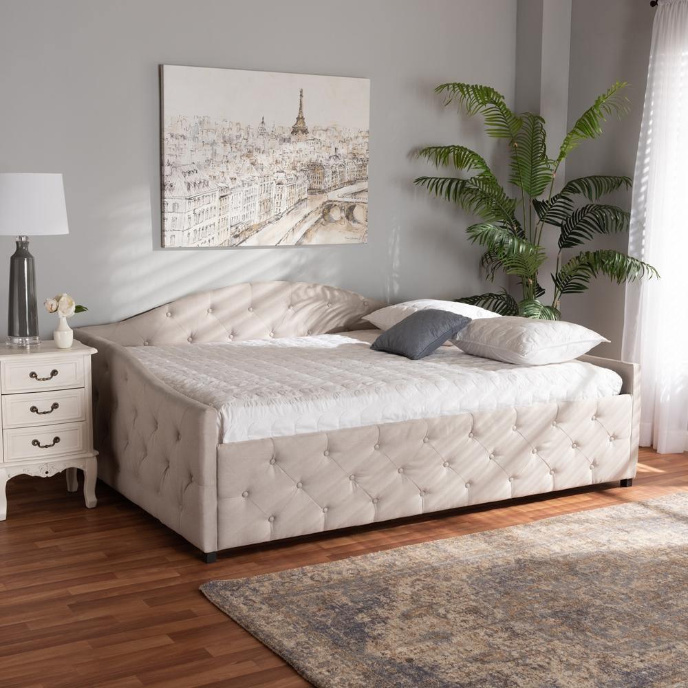 Becker Modern and Contemporary Transitional Beige Fabric Upholstered Full Size Daybed FredCo