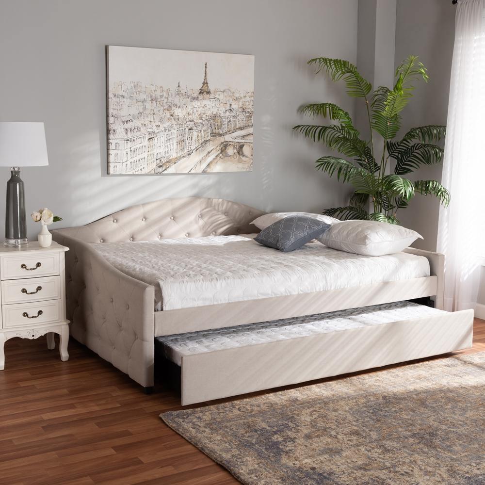 Becker Modern and Contemporary Transitional Beige Fabric Upholstered Full Size Daybed with Trundle FredCo