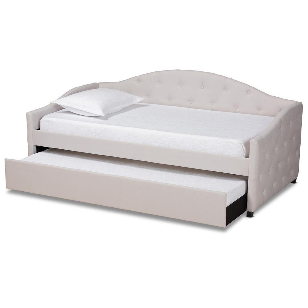 Becker Modern and Contemporary Transitional Beige Fabric Upholstered Twin Size Daybed with Trundle FredCo