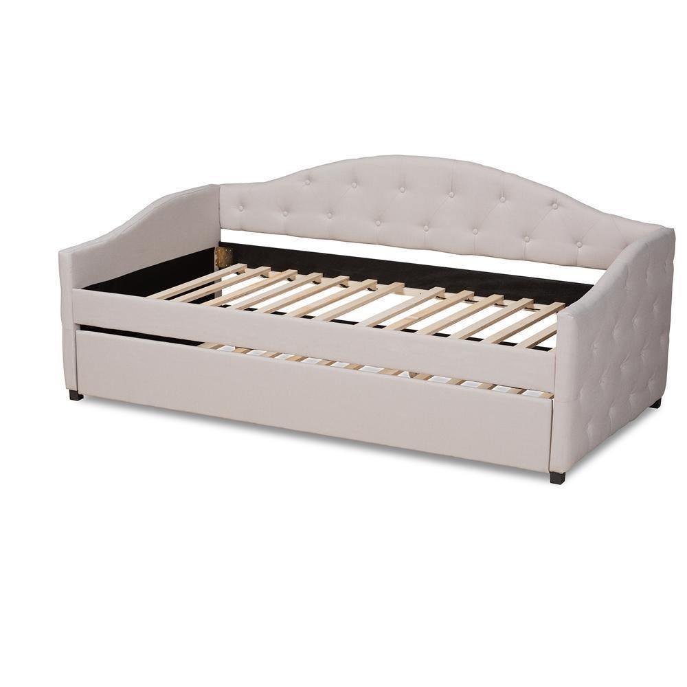 Becker Modern and Contemporary Transitional Beige Fabric Upholstered Twin Size Daybed with Trundle FredCo