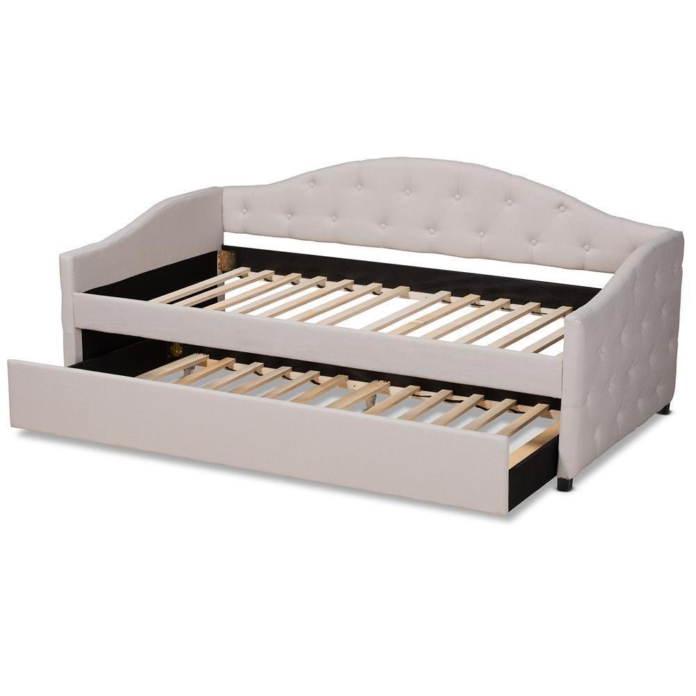 Becker Modern and Contemporary Transitional Beige Fabric Upholstered Twin Size Daybed with Trundle FredCo