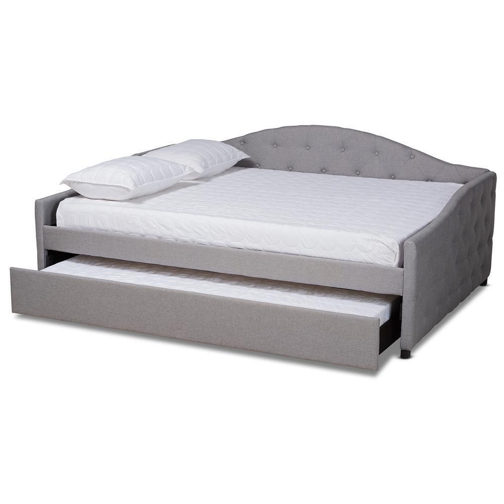Becker Modern and Contemporary Transitional Grey Fabric Upholstered Full Size Daybed with Trundle FredCo