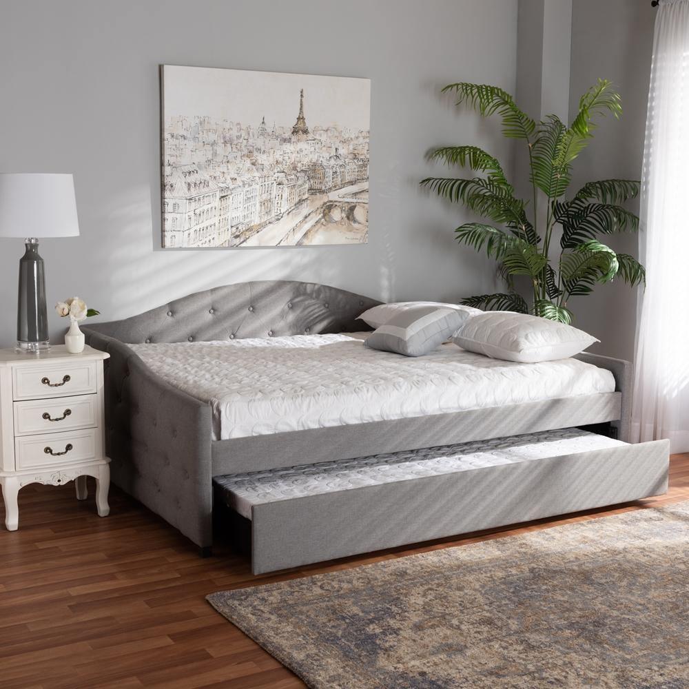 Becker Modern and Contemporary Transitional Grey Fabric Upholstered Full Size Daybed with Trundle FredCo