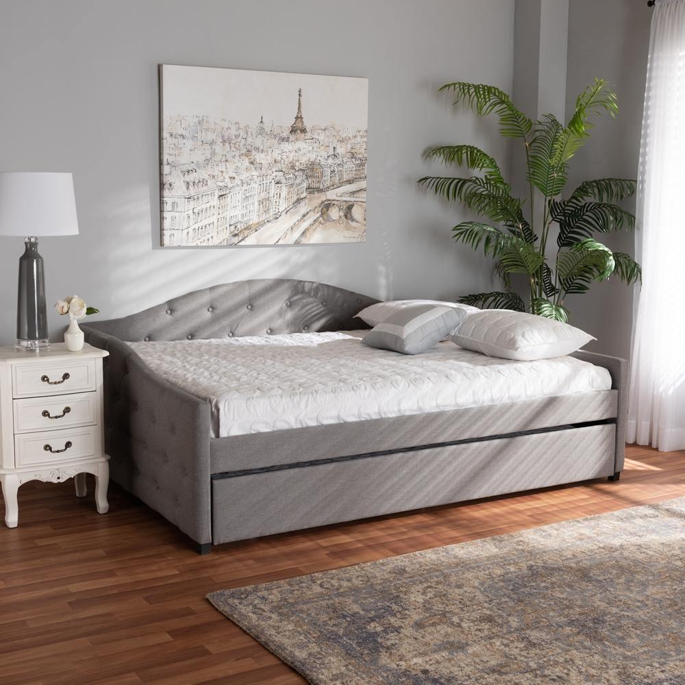 Becker Modern and Contemporary Transitional Grey Fabric Upholstered Queen Size Daybed with Trundle FredCo
