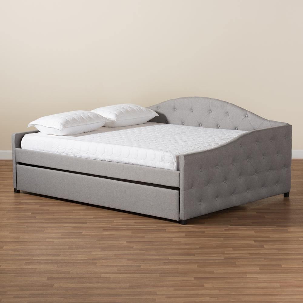 Becker Modern and Contemporary Transitional Grey Fabric Upholstered Queen Size Daybed with Trundle FredCo