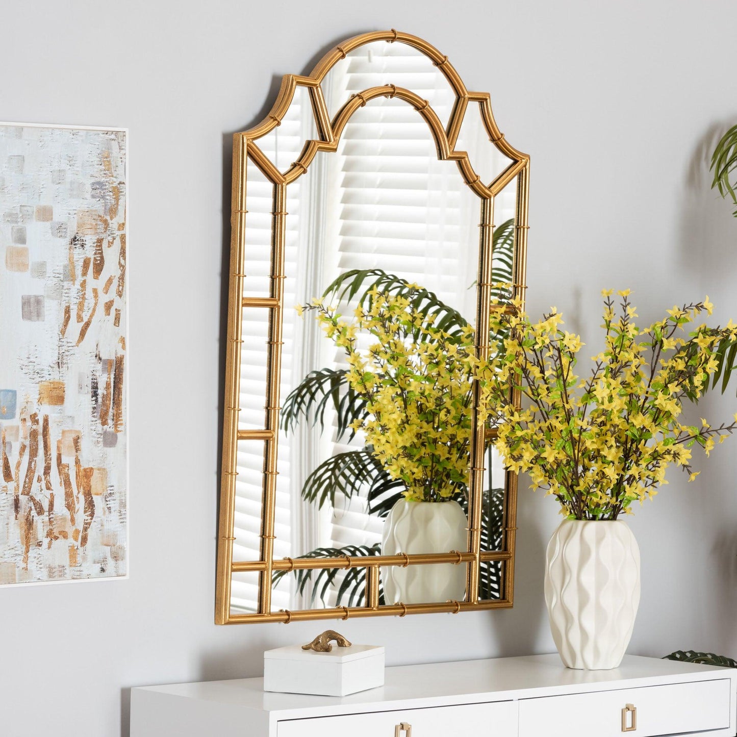 Bedivere Modern Glam and Luxe Antique Goldleaf Metal Accent Wall Mirror FredCo