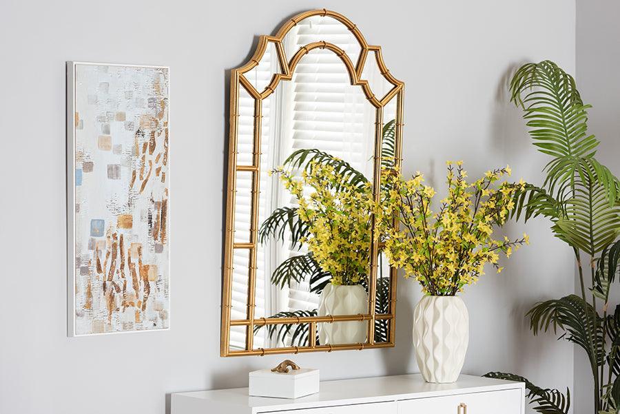 Bedivere Modern Glam and Luxe Antique Goldleaf Metal Accent Wall Mirror FredCo