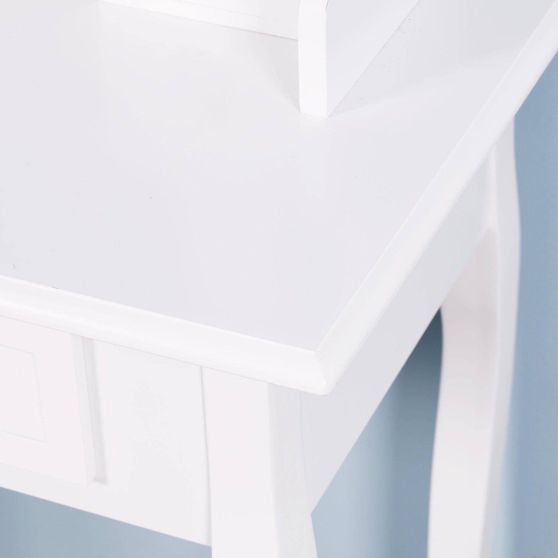 Bedroom Vanity Set with Mirror and 2 Drawers Wooden Makeup Table with Wooden Stool FredCo