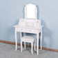 Bedroom Vanity Set with Mirror and 2 Drawers Wooden Makeup Table with Wooden Stool FredCo