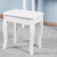 Bedroom Vanity Set with Mirror and 2 Drawers Wooden Makeup Table with Wooden Stool FredCo