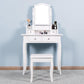Bedroom Vanity Set with Mirror and 2 Drawers Wooden Makeup Table with Wooden Stool FredCo