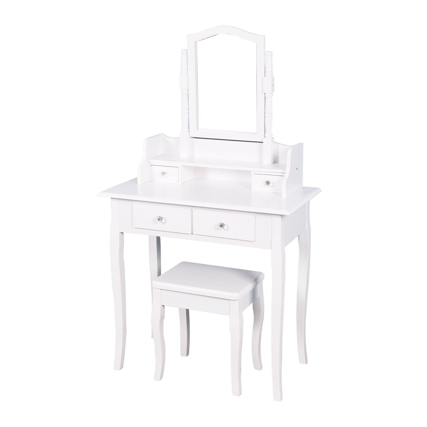 Bedroom Vanity Set with Mirror and 2 Drawers Wooden Makeup Table with Wooden Stool FredCo