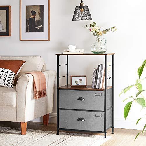 Bedside Table with 2 Fabric Drawers, Gray FredCo