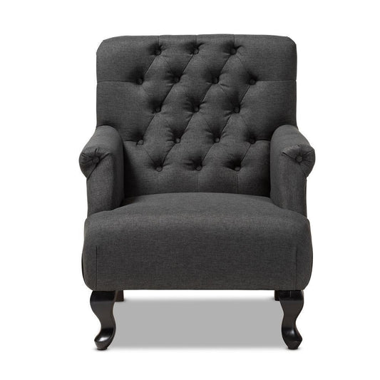 Belan Classic and Traditional Gray Fabric Upholstered Button Tufted Armchair FredCo
