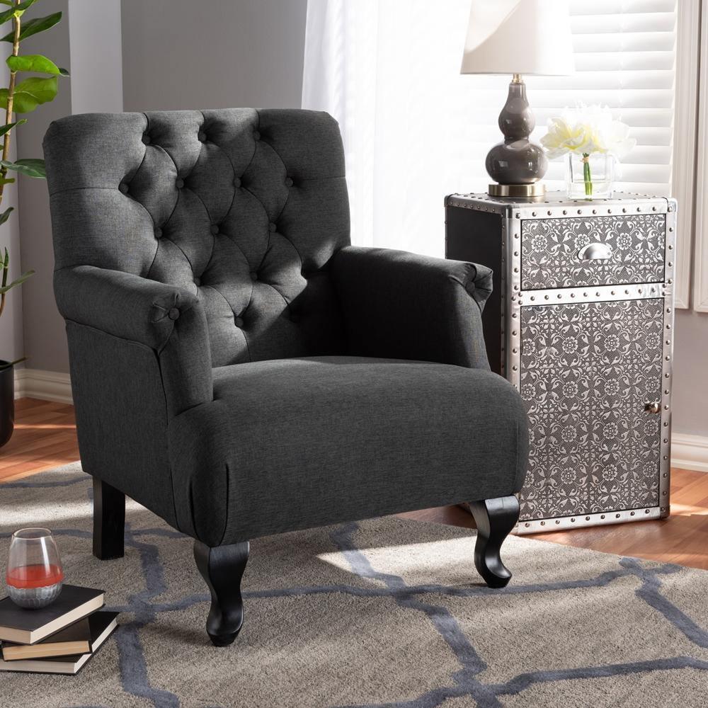 Belan Classic and Traditional Gray Fabric Upholstered Button Tufted Armchair FredCo