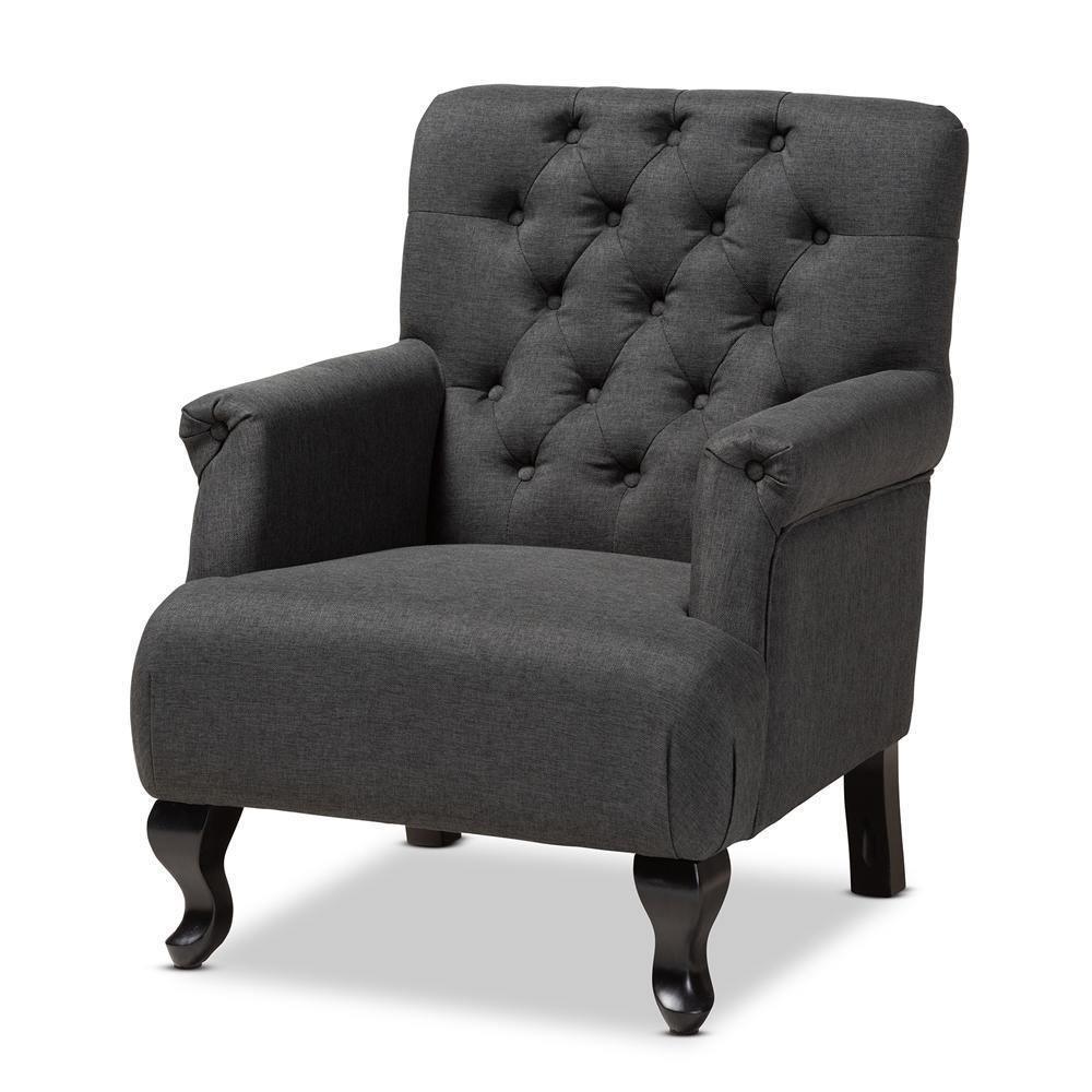 Belan Classic and Traditional Gray Fabric Upholstered Button Tufted Armchair FredCo