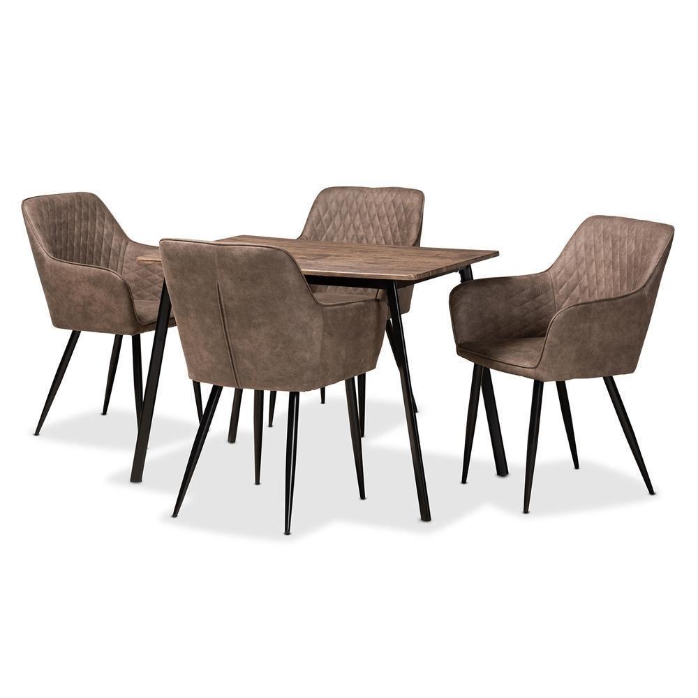 Belen Modern Transitional Grey Faux Leather Effect Fabric Upholstered and Black Metal 5-Piece Dining Set FredCo