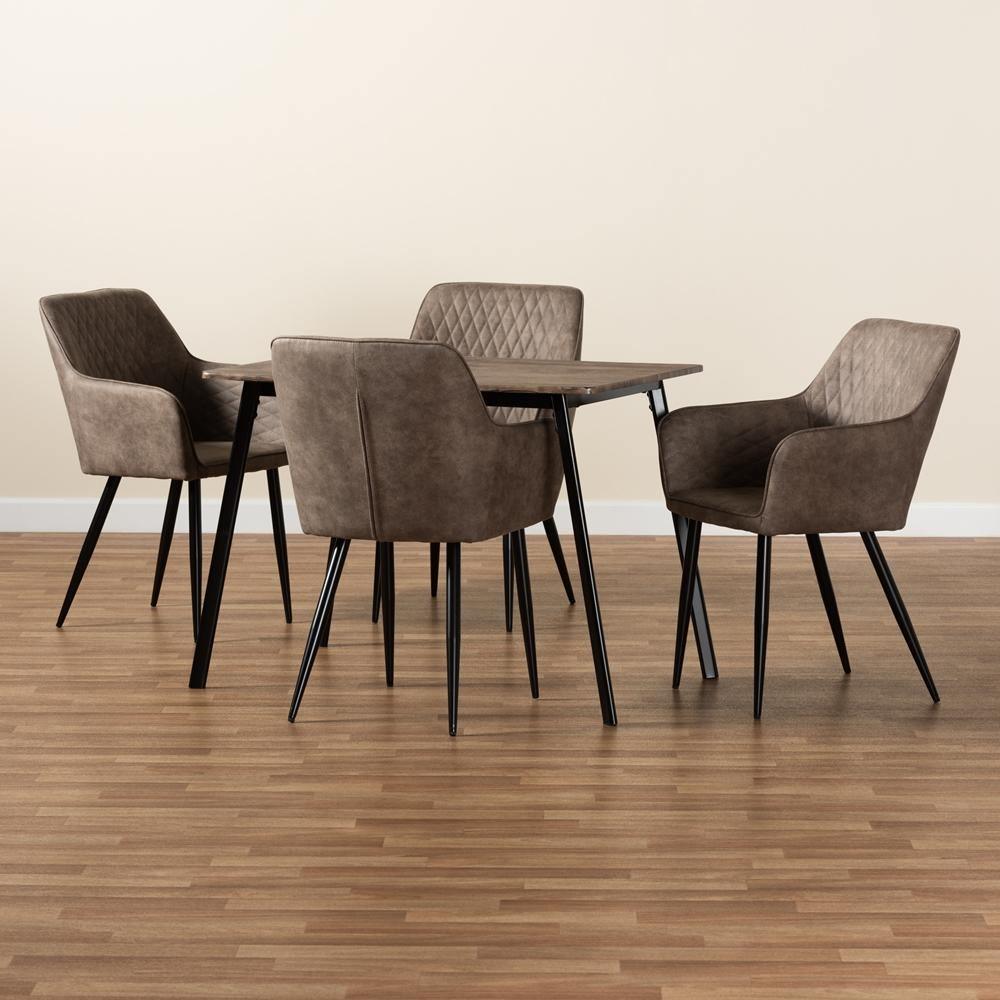 Belen Modern Transitional Grey Faux Leather Effect Fabric Upholstered and Black Metal 5-Piece Dining Set FredCo