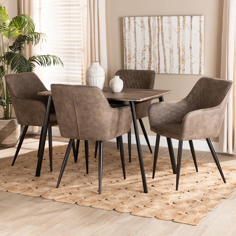 Belen Modern Transitional Grey Faux Leather Effect Fabric Upholstered and Black Metal 5-Piece Dining Set FredCo