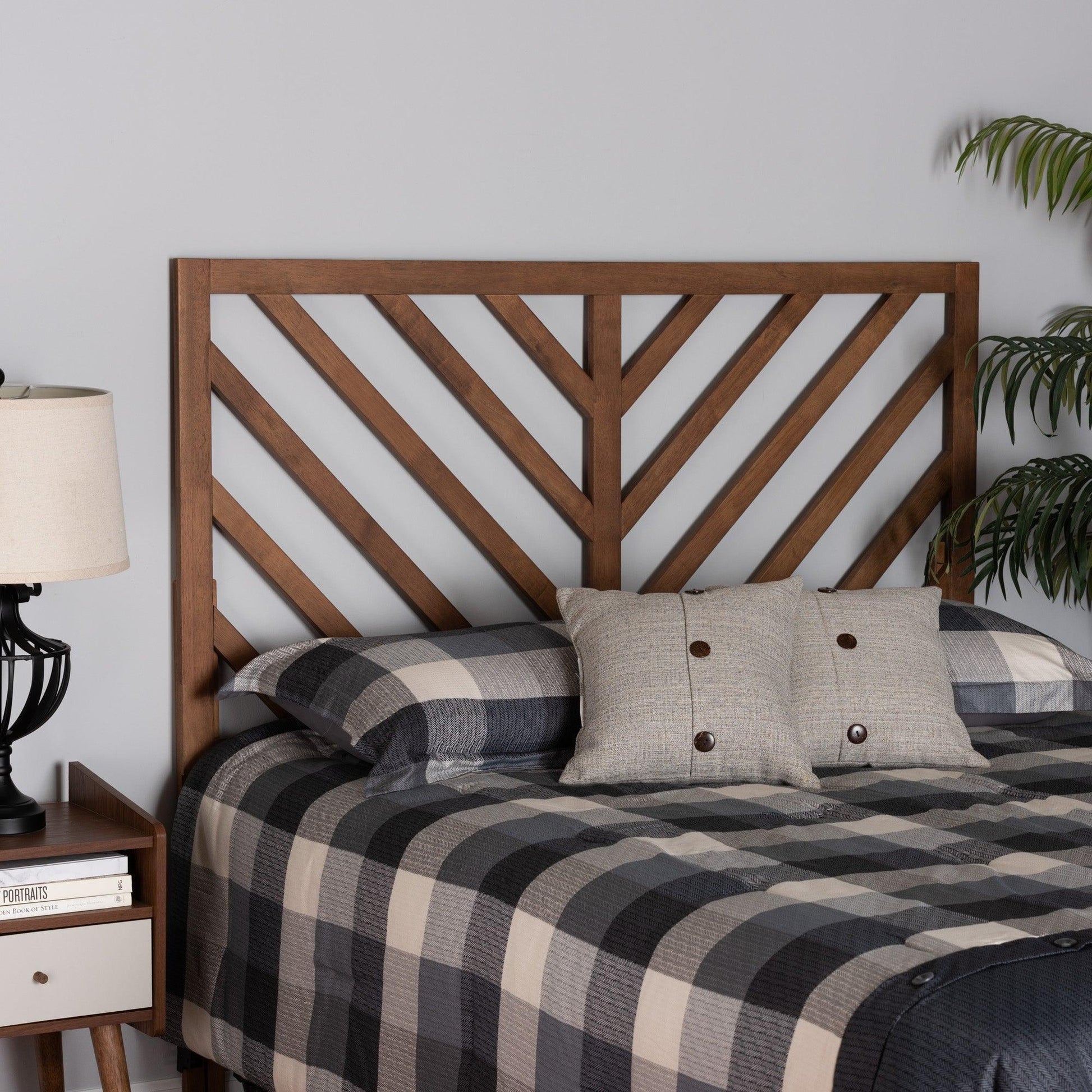 Belisma Modern and Contemporary Ash Walnut Finished Wood Queen Size Headboard FredCo