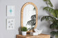Bella Modern Bohemian Natural Brown Mahognay Wood and Natural Rattan Oval Mirror FredCo