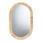 Bella Modern Bohemian Natural Brown Mahognay Wood and Natural Rattan Oval Mirror FredCo