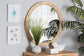 Bella Modern Bohemian Natural Brown Mahognay Wood and Natural Rattan Round Mirror FredCo