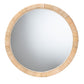 Bella Modern Bohemian Natural Brown Mahognay Wood and Natural Rattan Round Mirror FredCo