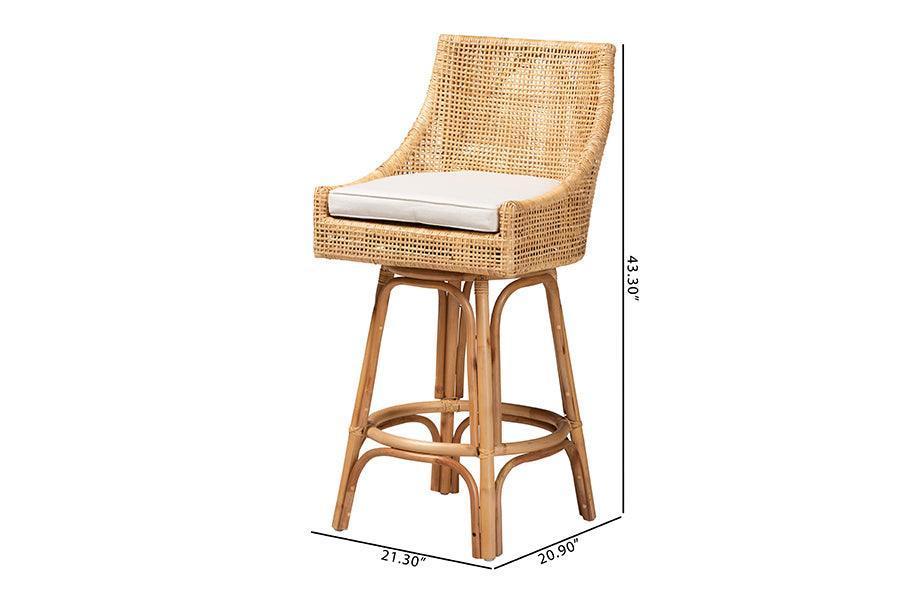 Bella Modern Bohemian Natural Brown Rattan Bar Stool FredCo