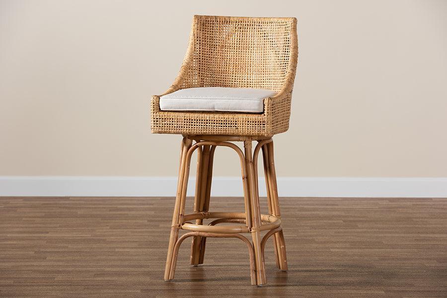 Bella Modern Bohemian Natural Brown Rattan Bar Stool FredCo