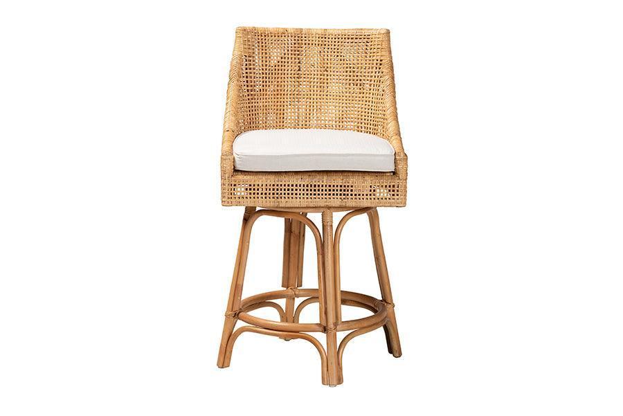 Bella Modern Bohemian Natural Brown Rattan Counter Stool FredCo