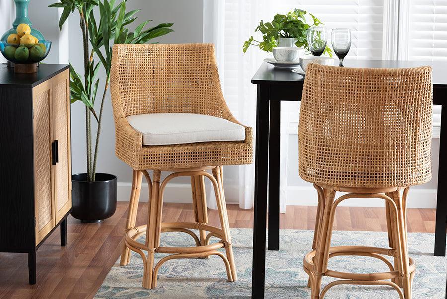 Bella Modern Bohemian Natural Brown Rattan Counter Stool FredCo