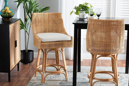 Bella Modern Bohemian Natural Brown Rattan Counter Stool FredCo