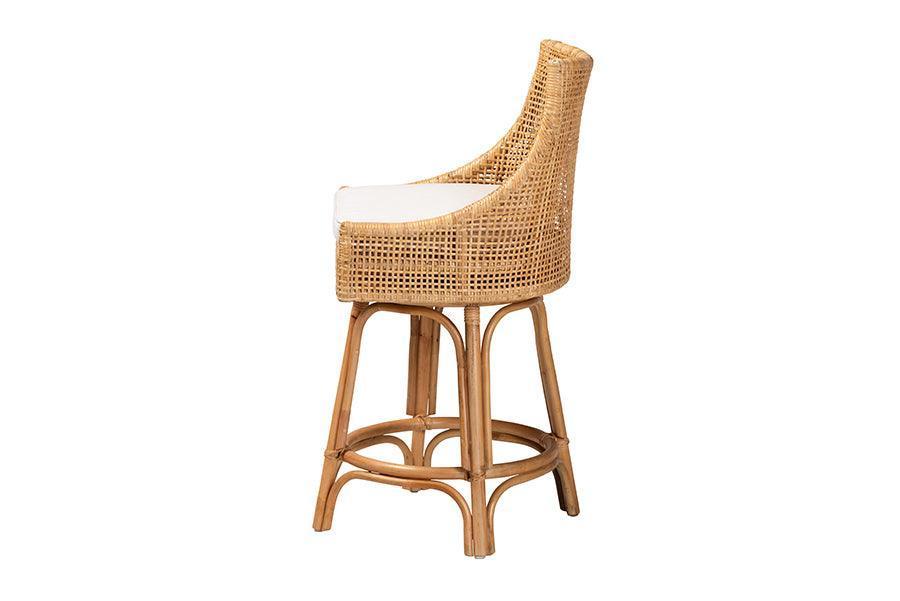 Bella Modern Bohemian Natural Brown Rattan Counter Stool FredCo