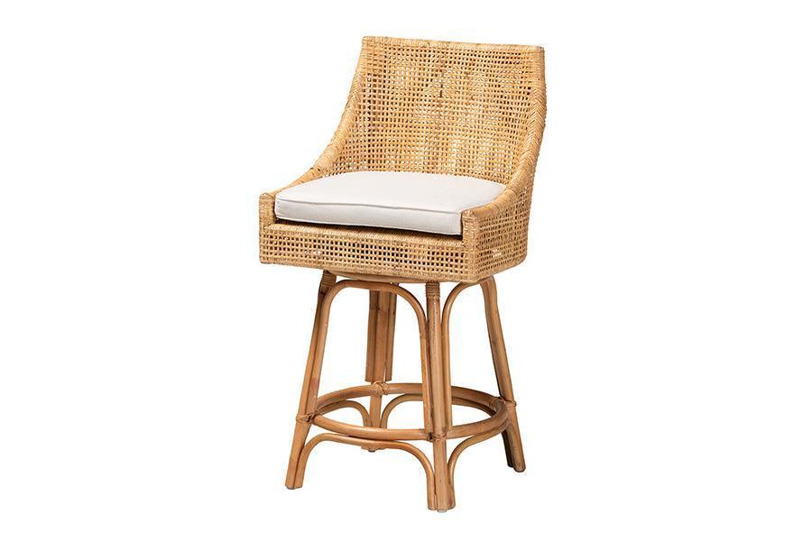 Bella Modern Bohemian Natural Brown Rattan Counter Stool FredCo