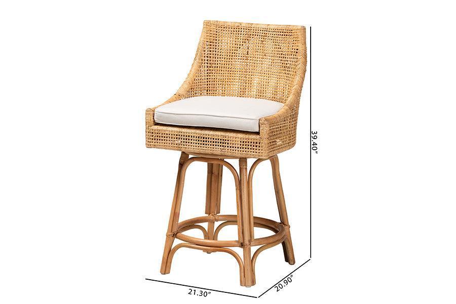 Bella Modern Bohemian Natural Brown Rattan Counter Stool FredCo