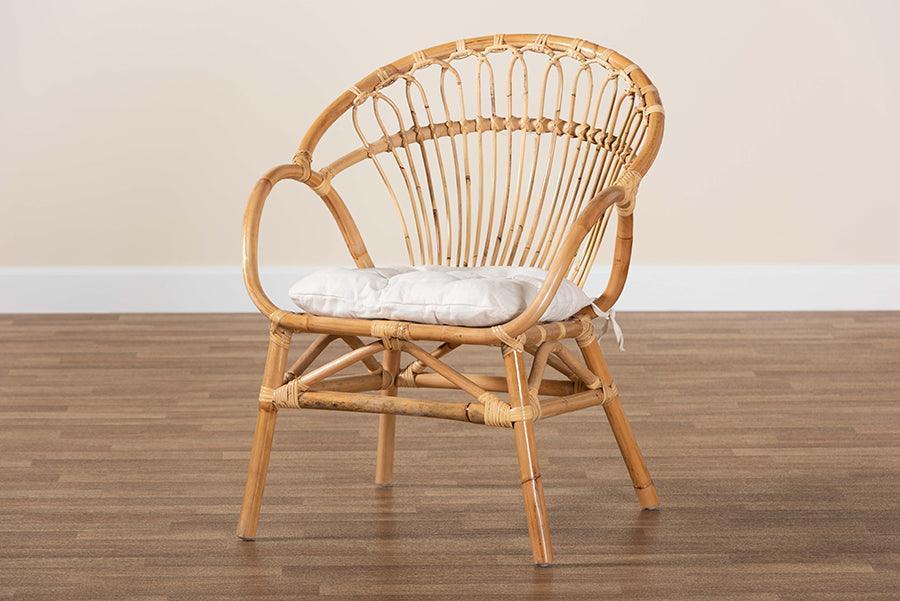 Benicia Modern Bohemian Natural Brown Rattan Dining Chair FredCo