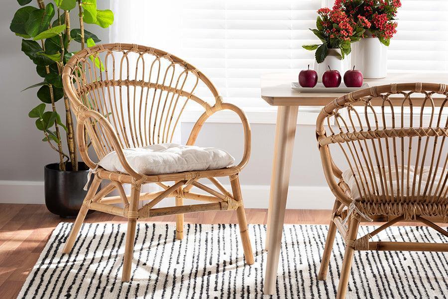 Benicia Modern Bohemian Natural Brown Rattan Dining Chair FredCo