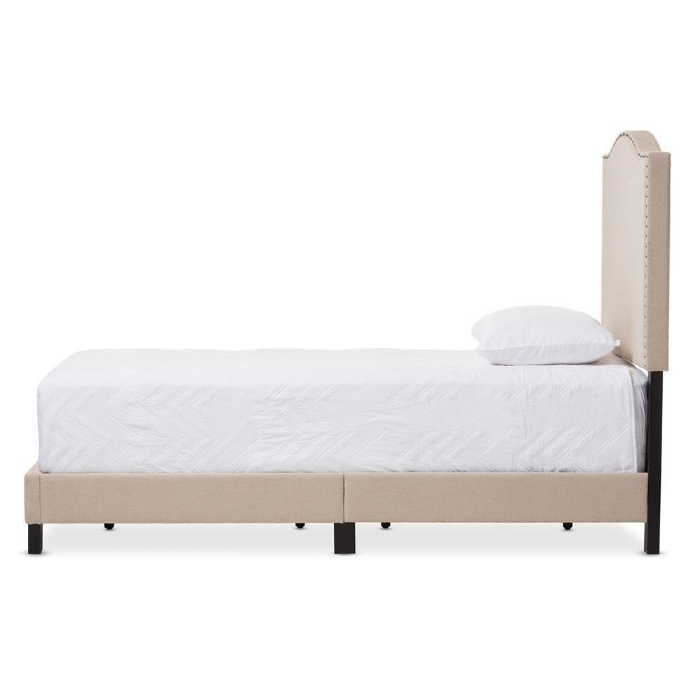 Benjamin Modern and Contemporary Beige Linen Upholstered Twin Size Arched Bed with Nail Heads FredCo