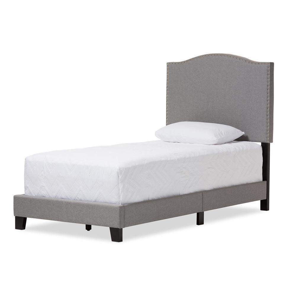 Benjamin Modern and Contemporary Grey Fabric Upholstered Twin Size Arched Bed with Nail Heads FredCo