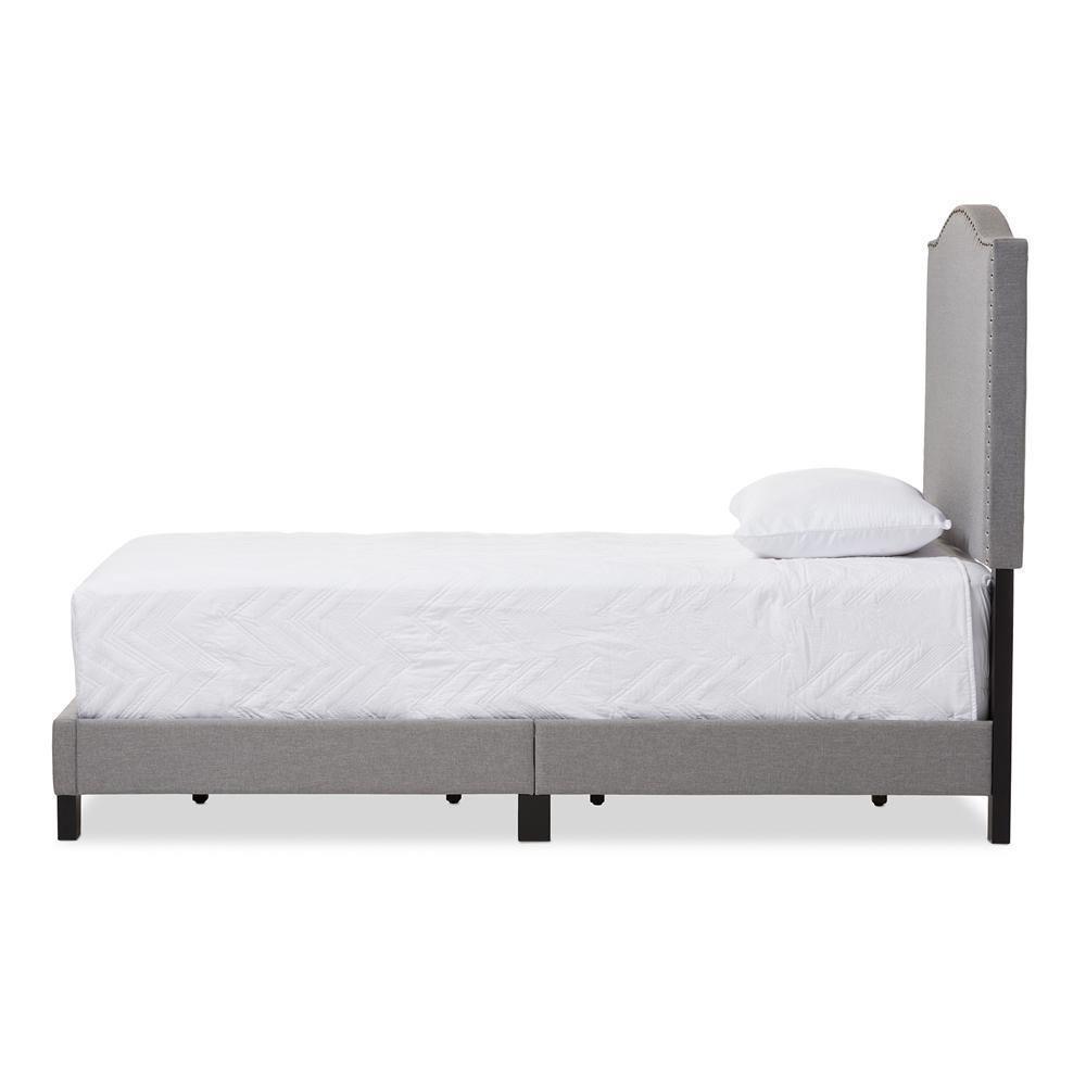 Benjamin Modern and Contemporary Grey Fabric Upholstered Twin Size Arched Bed with Nail Heads FredCo