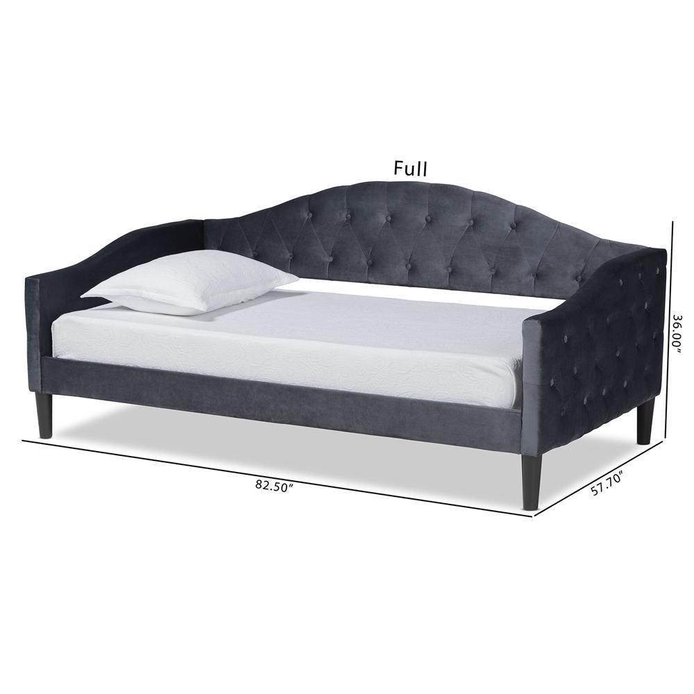 Benjamin Modern and Contemporary Grey Velvet Fabric Upholstered and Dark Brown Finished Wood Full Size Daybed FredCo