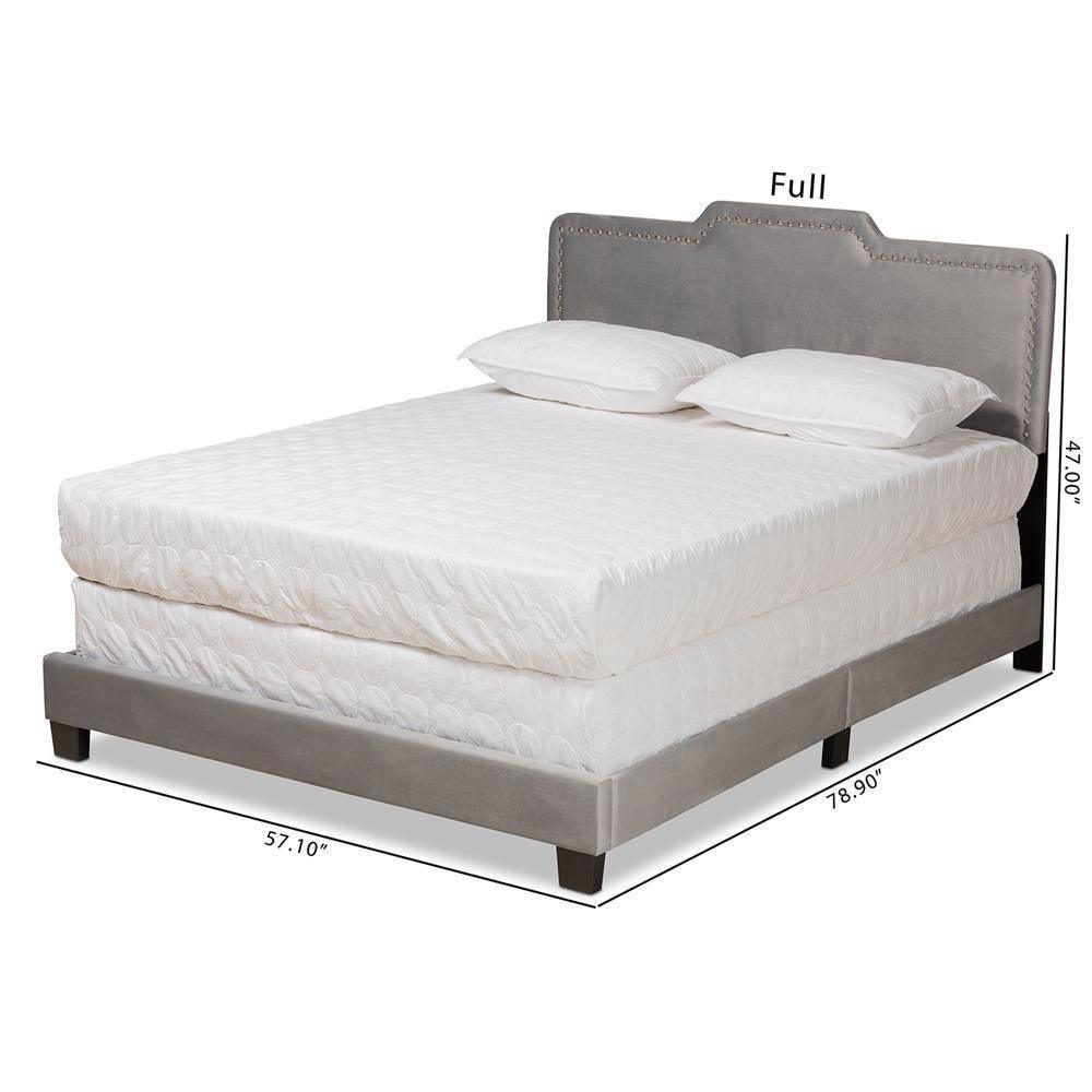 Benjen Modern and Contemporary Glam Grey Velvet Fabric Upholstered Full Size Panel Bed FredCo