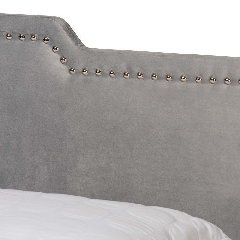 Benjen Modern and Contemporary Glam Grey Velvet Fabric Upholstered Full Size Panel Bed FredCo