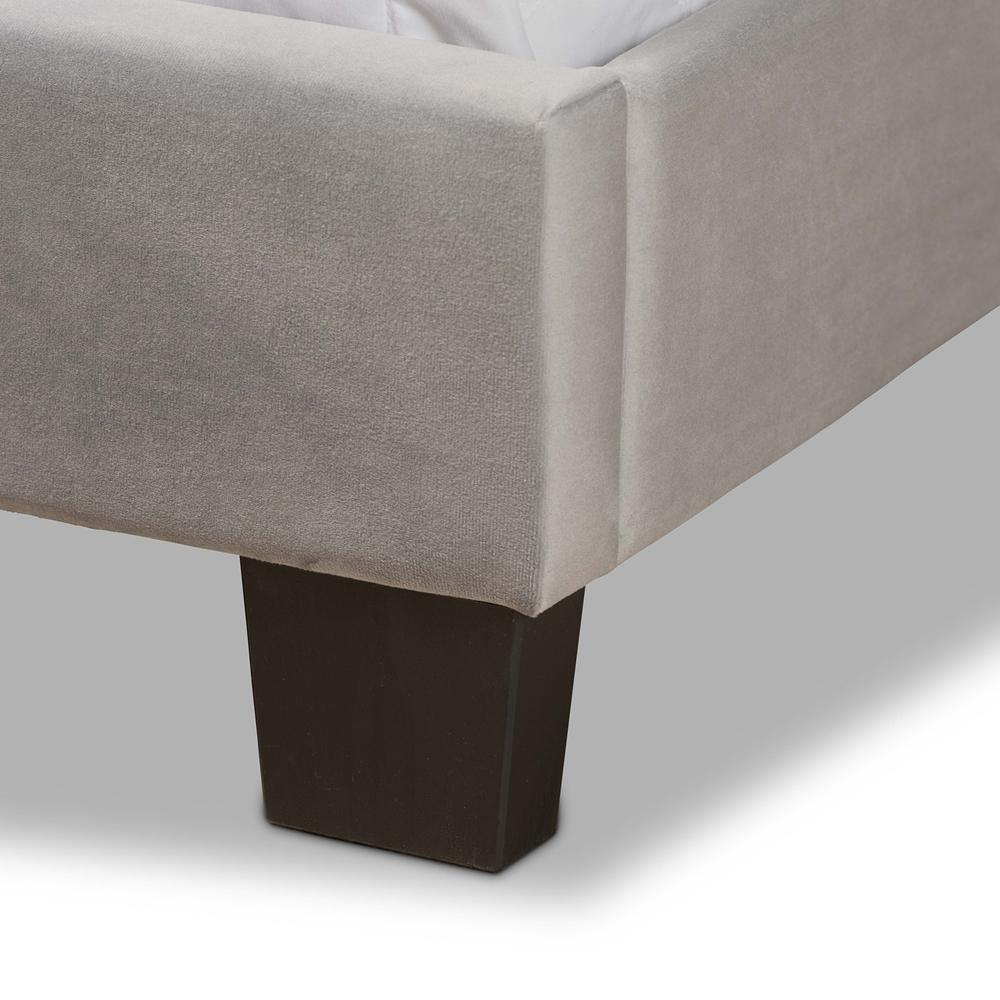 Benjen Modern and Contemporary Glam Grey Velvet Fabric Upholstered Queen Size Panel Bed FredCo