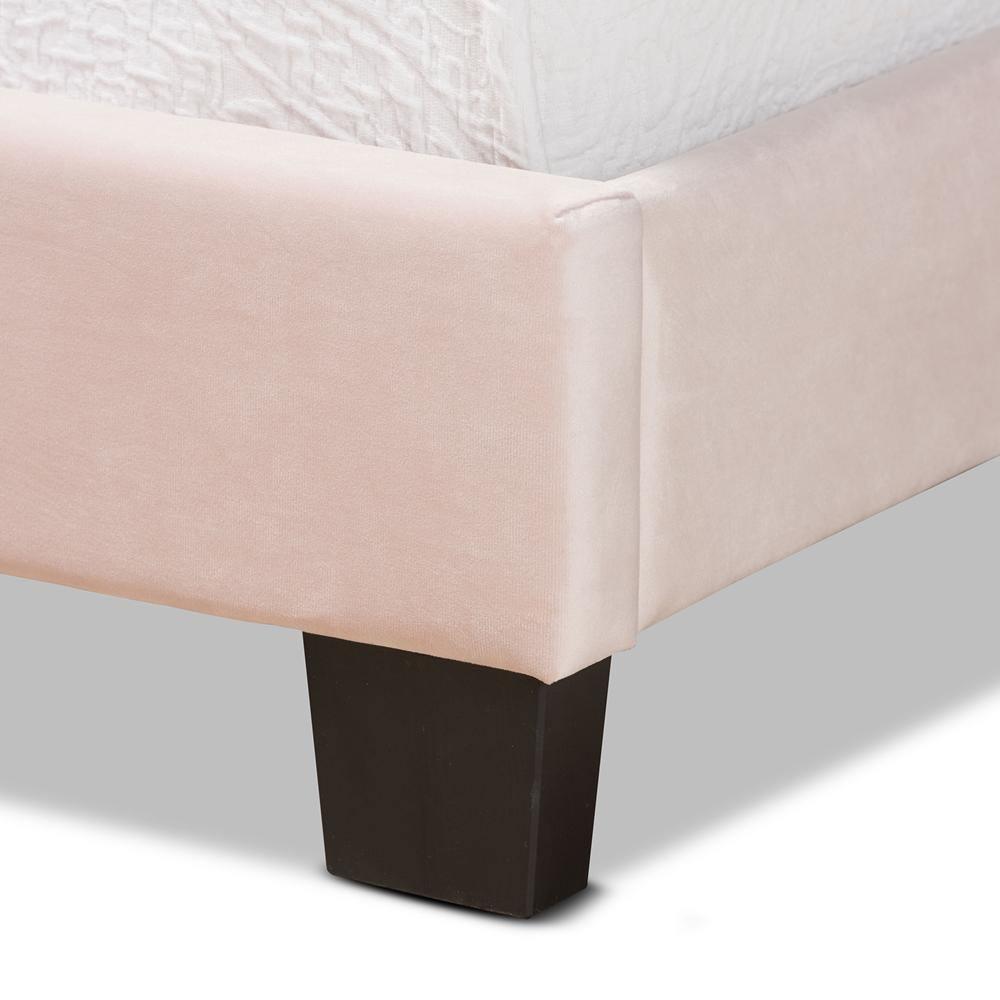 Benjen Modern and Contemporary Glam Light Pink Velvet Fabric Upholstered Twin Size Panel Bed FredCo