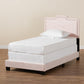 Benjen Modern and Contemporary Glam Light Pink Velvet Fabric Upholstered Twin Size Panel Bed FredCo